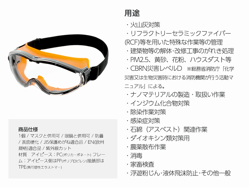 ハイグレード火山灰対策ゴーグル